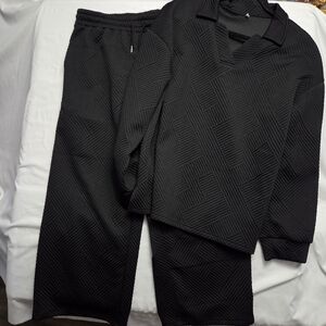 Geometric Loungewear Set Black Two-Piece Outfit Large/XLarge